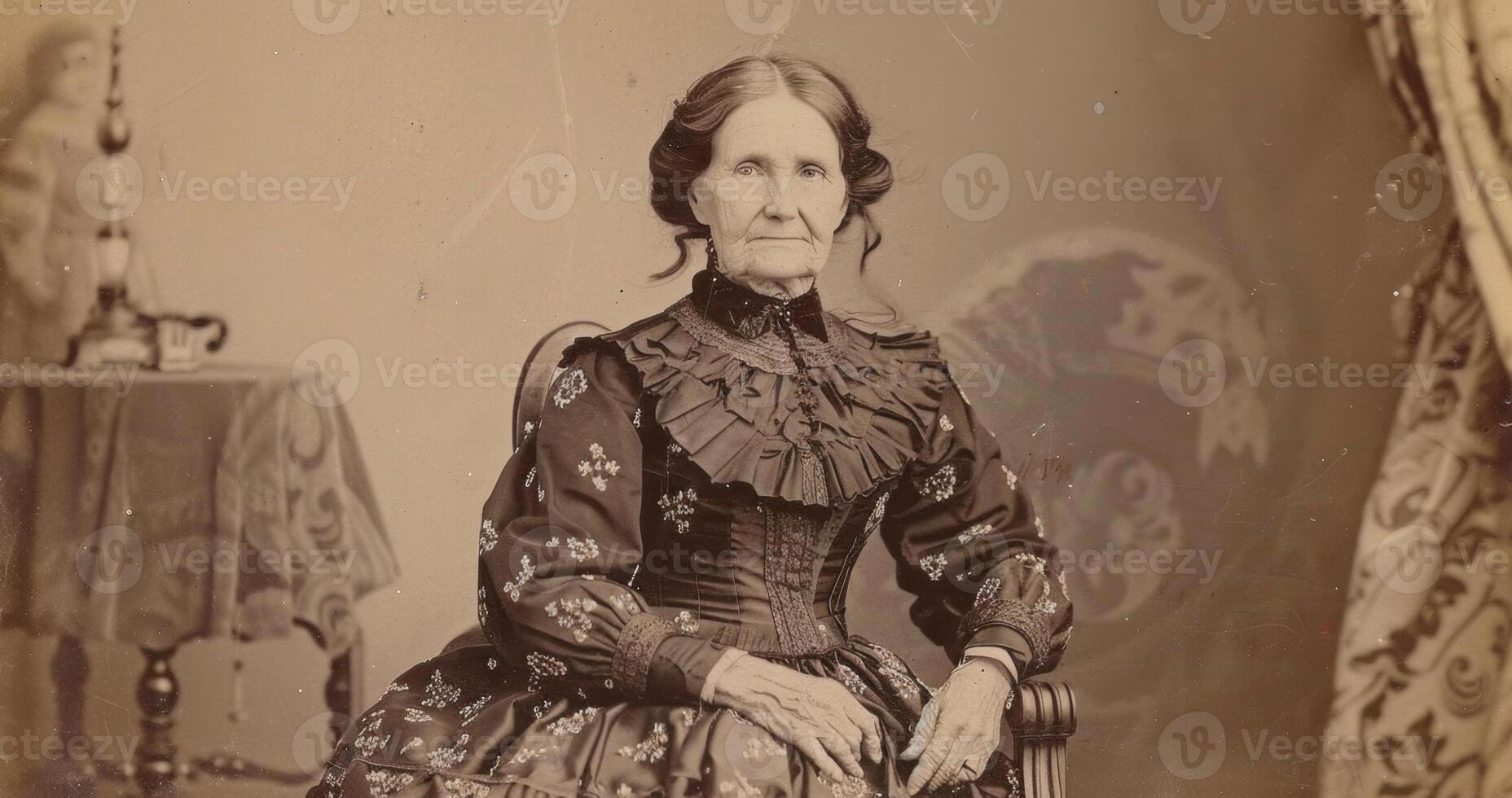elderly woman in dress 19th century stylization vintage photo
