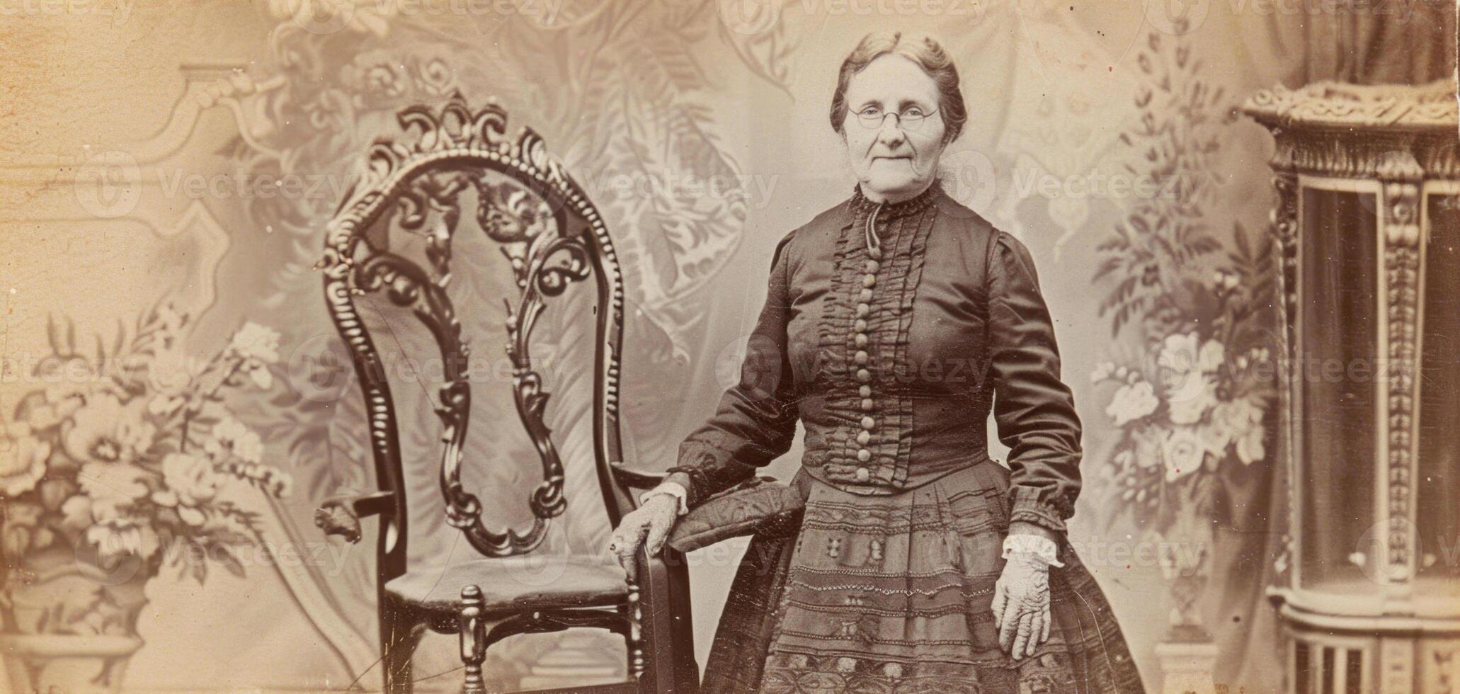 elderly woman in dress 19th century stylization vintage photo