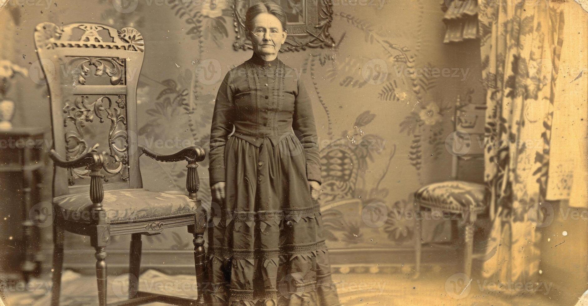 elderly woman in dress 19th century stylization vintage photo