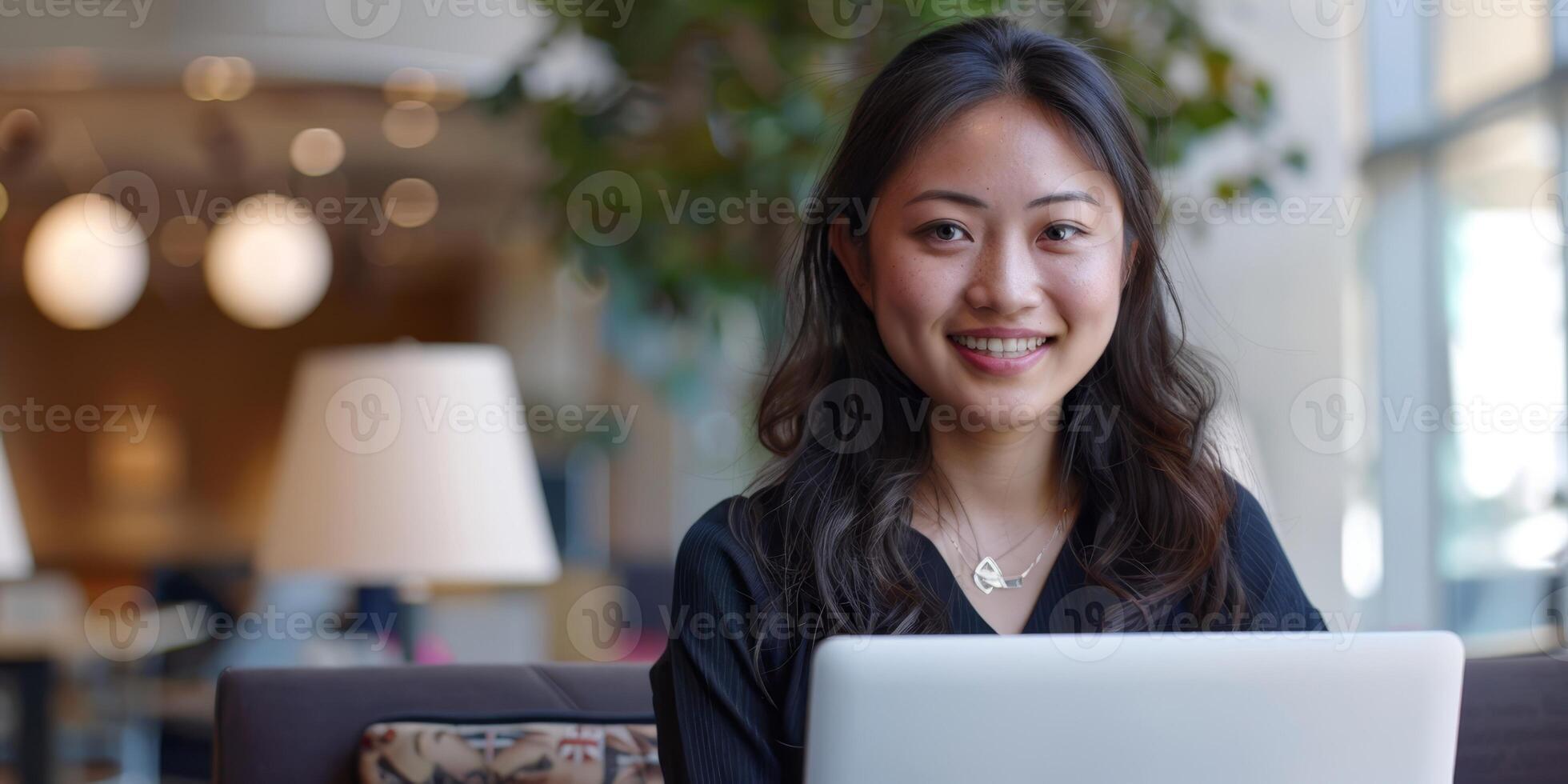 business woman working at a laptop photo