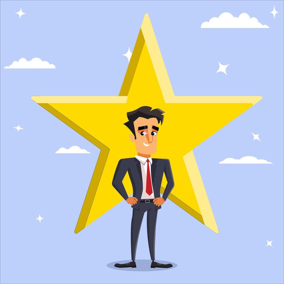White male character star employee award, success or leadership concept, Employee of the month, rated employee vector