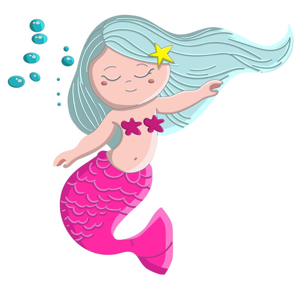 Cute mermaid clipart, fairytale illustration isolated on a white background vector