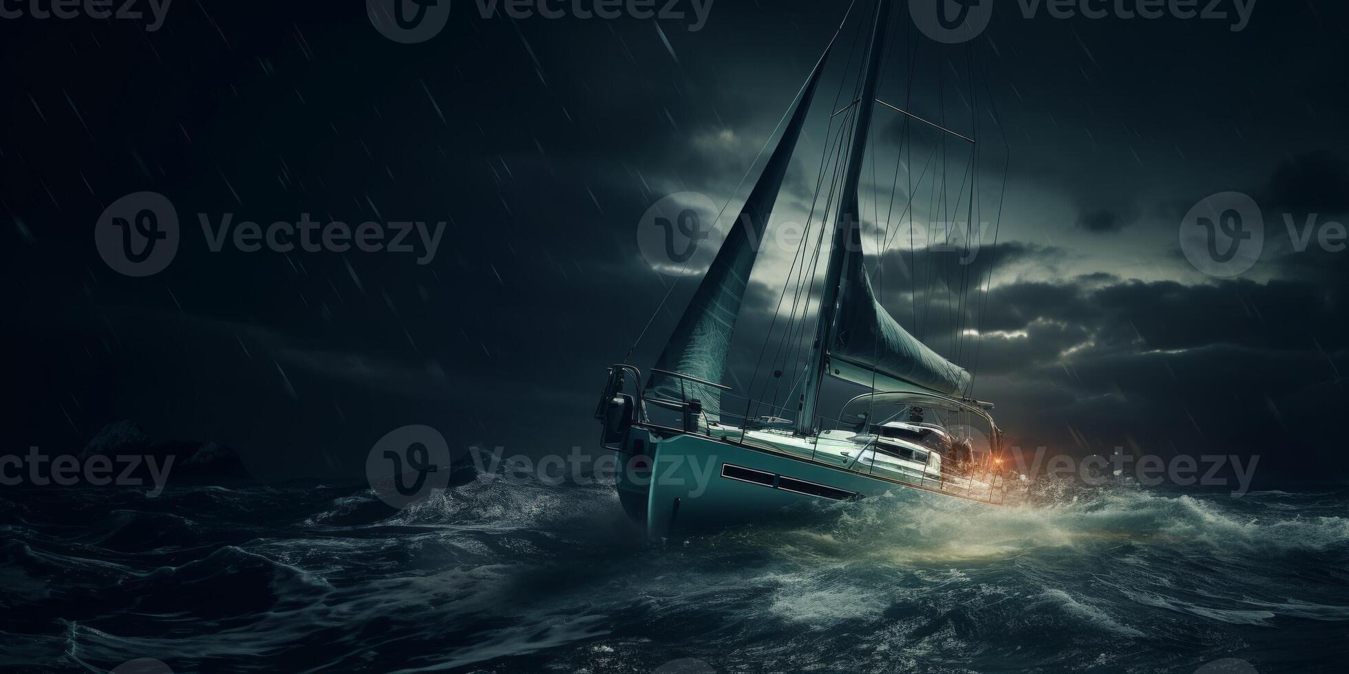 yacht in the ocean in a storm photo