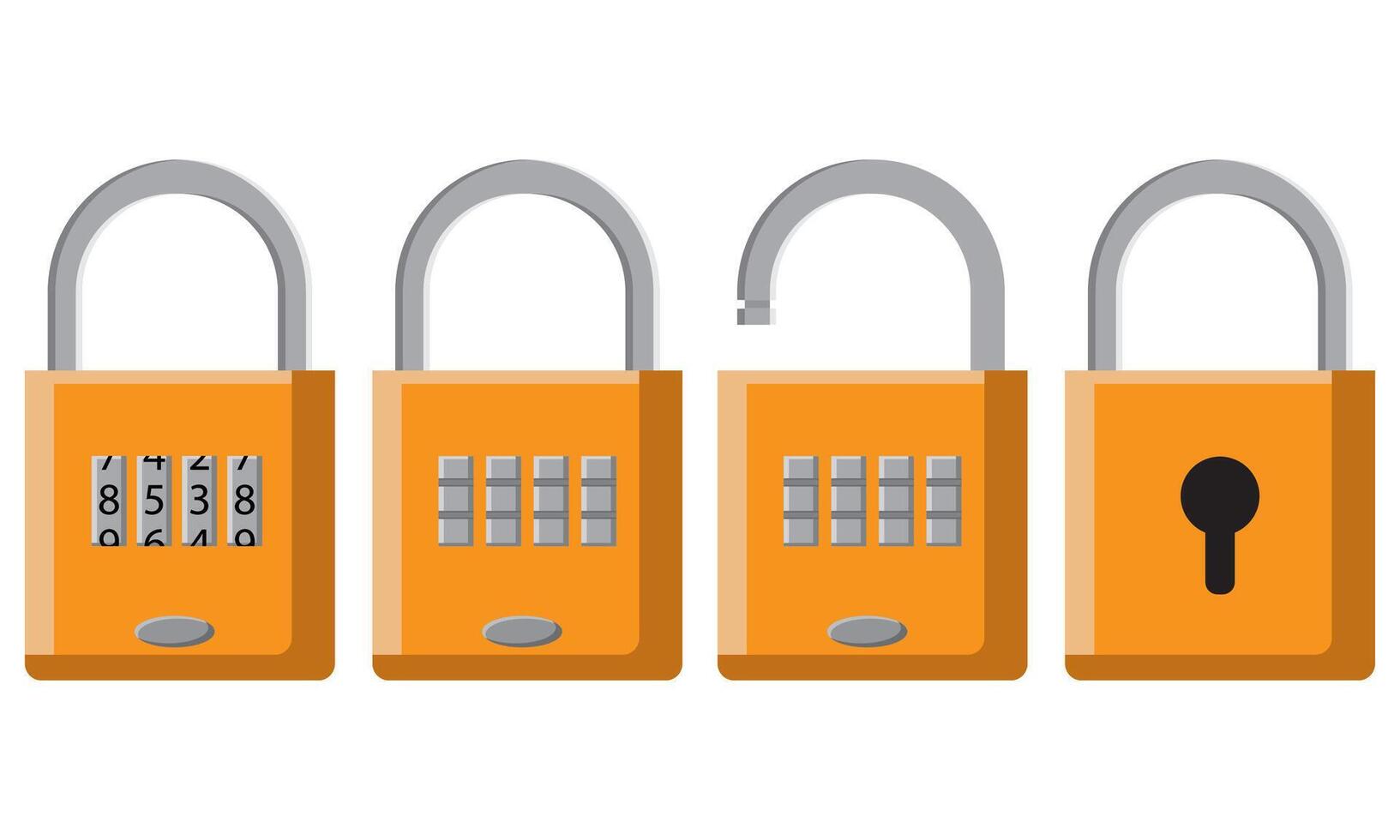 Collection of padlocks open and closed with a pin number and a keyhole. Security or privacy element vector