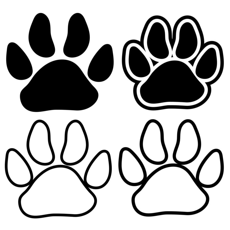 Dog paw print illustration. Silhouette, black and white, white and black and transparent background vector