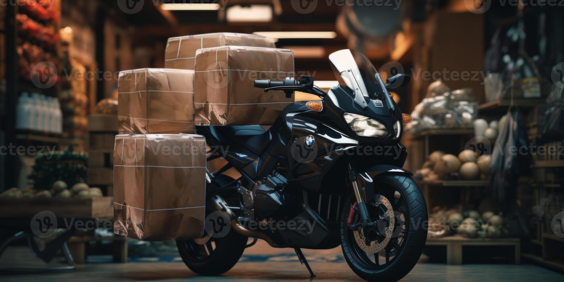goods and food around the city on a motorcycle photo