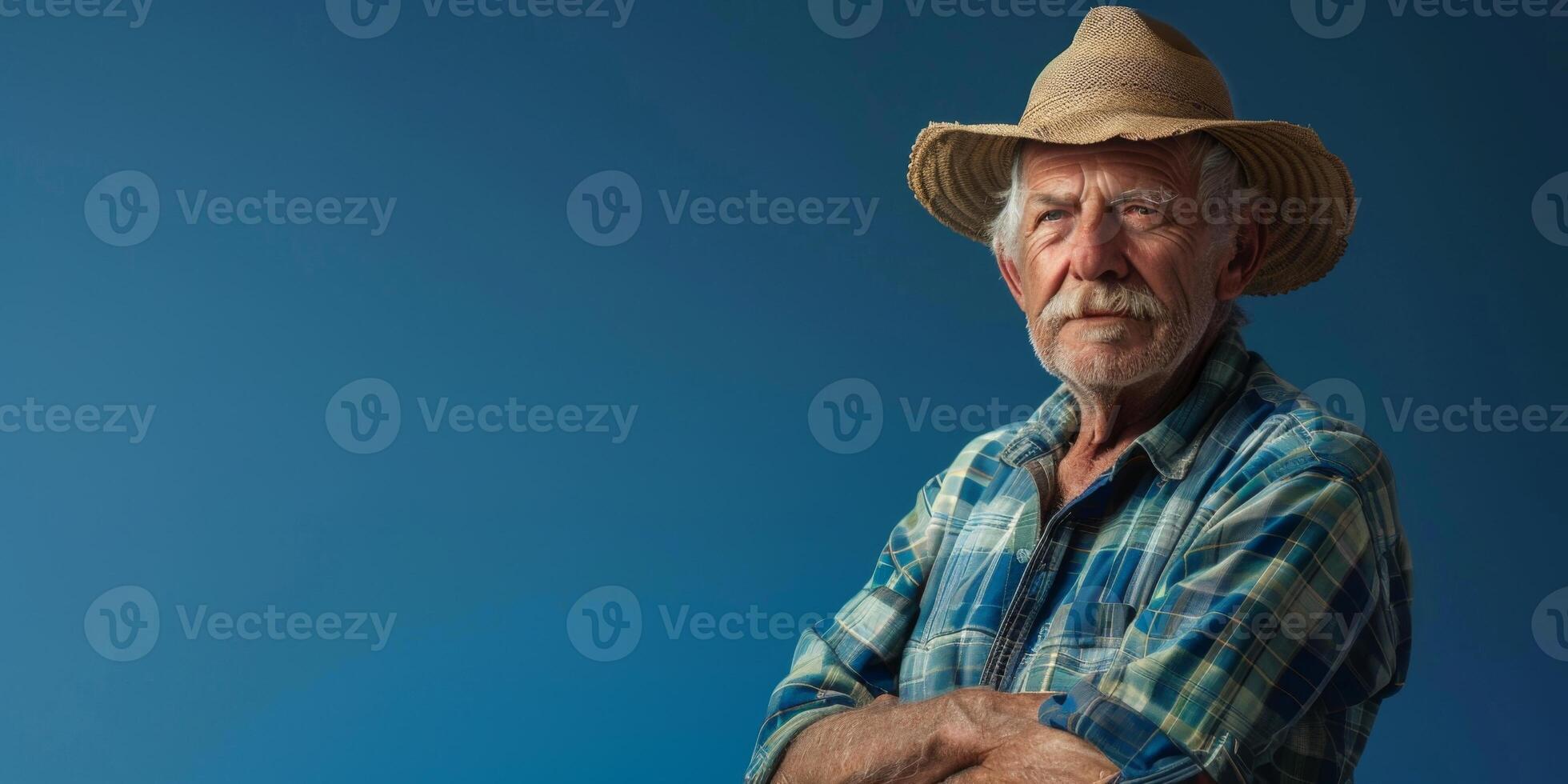 Farmer on blue background photo