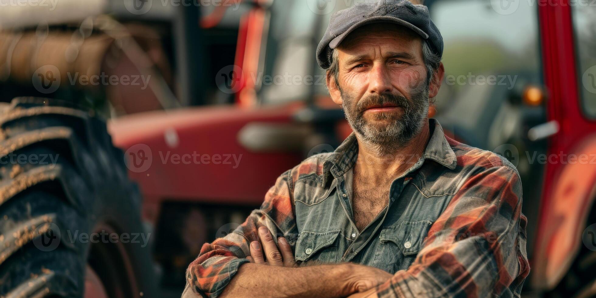 Farmer in front of a tractor photo