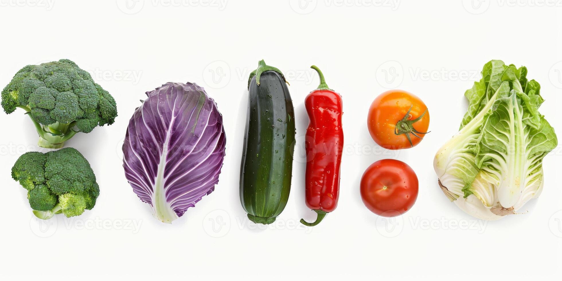 Assorted fruits and vegetables on a white background photo