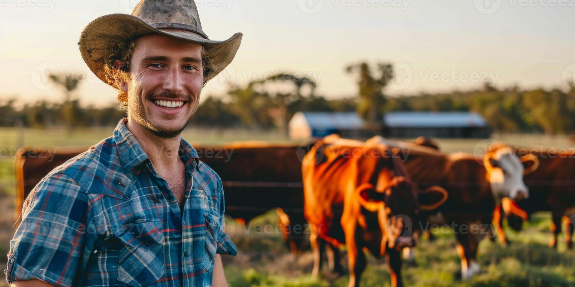 Man farmer on background of cows photo