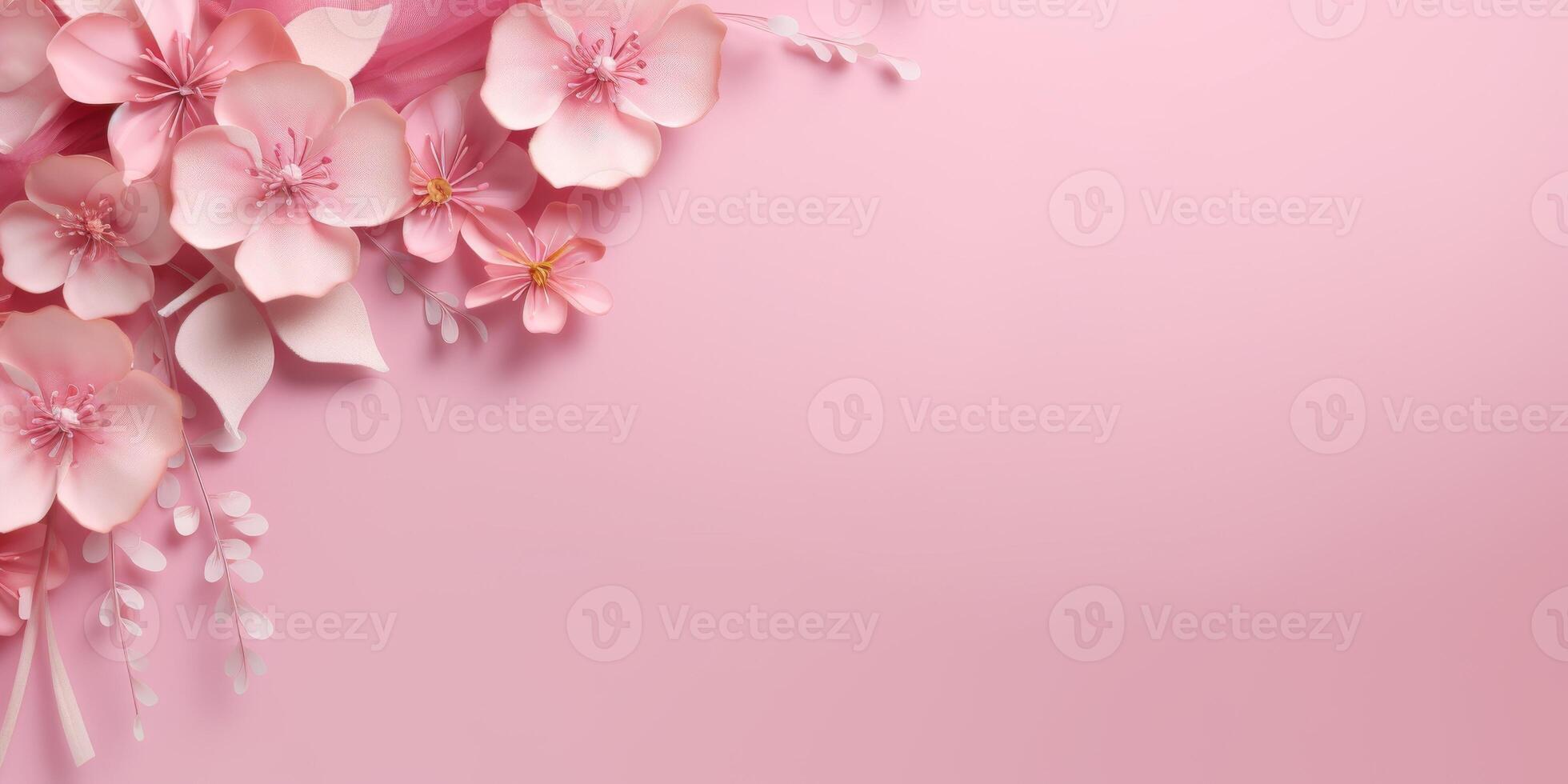 pink background with flowers for wedding invitations photo