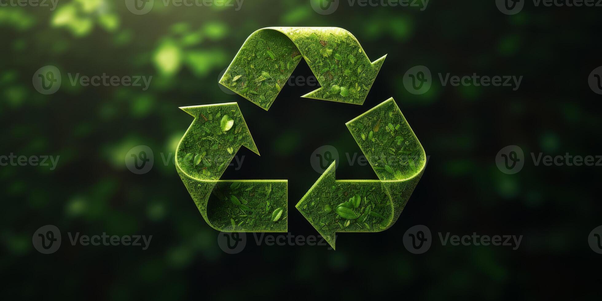 recycling symbol on green background photo