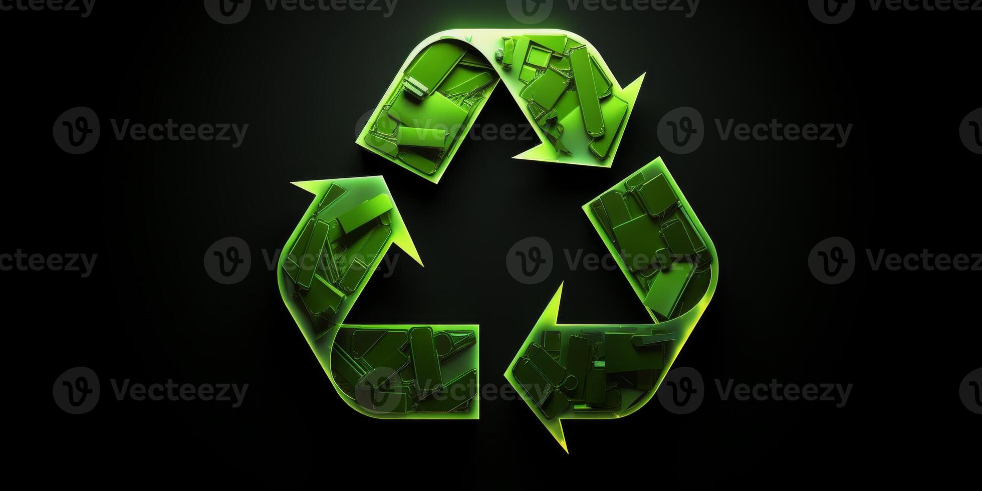recycling symbol on green background photo