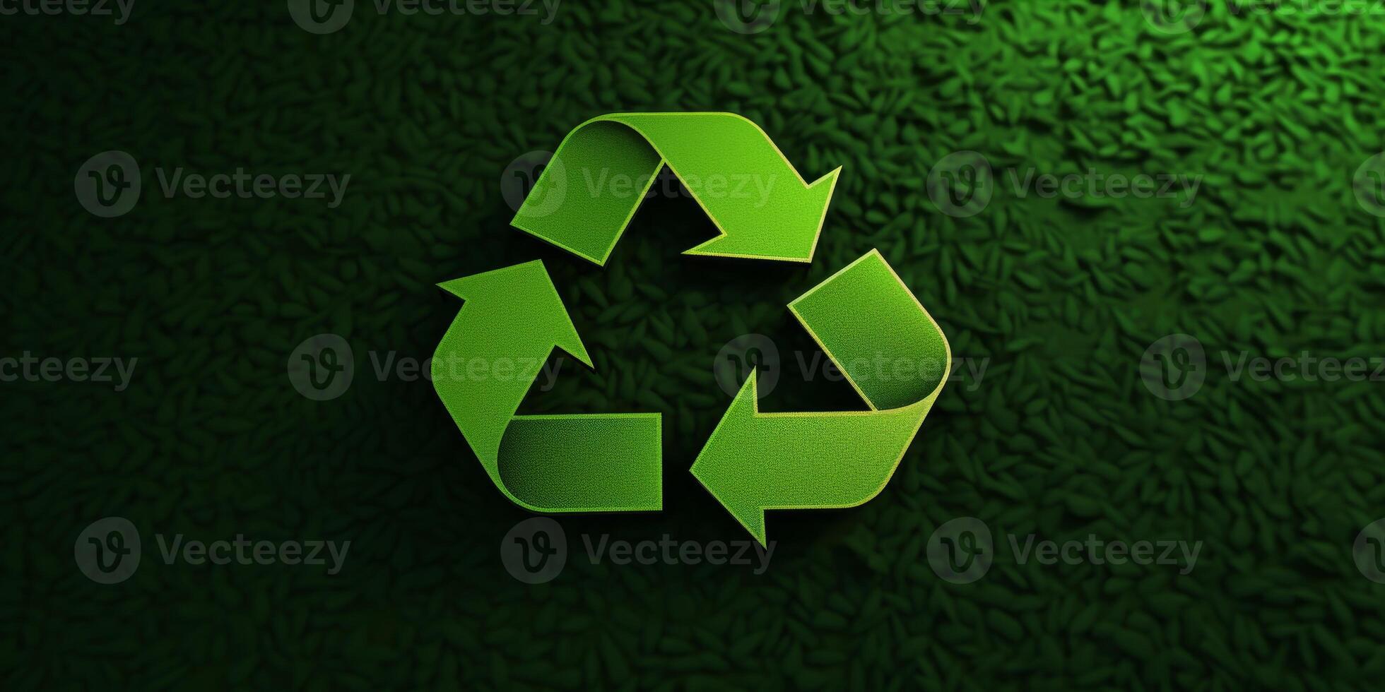 recycling symbol on green background photo