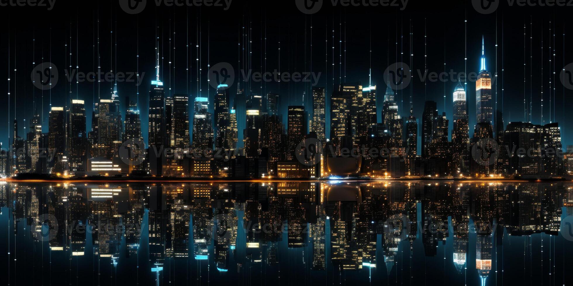 night city with skyscrapers digitalization photo