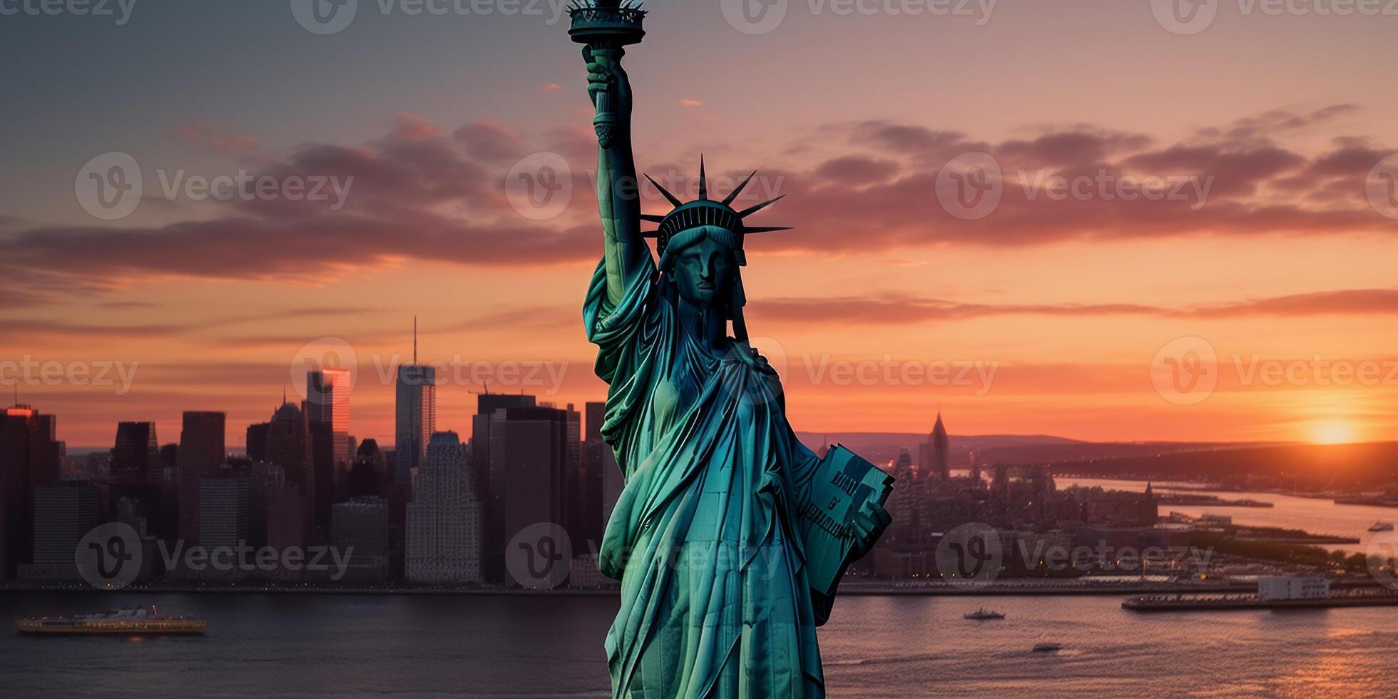 Statue of Liberty at sunset photo