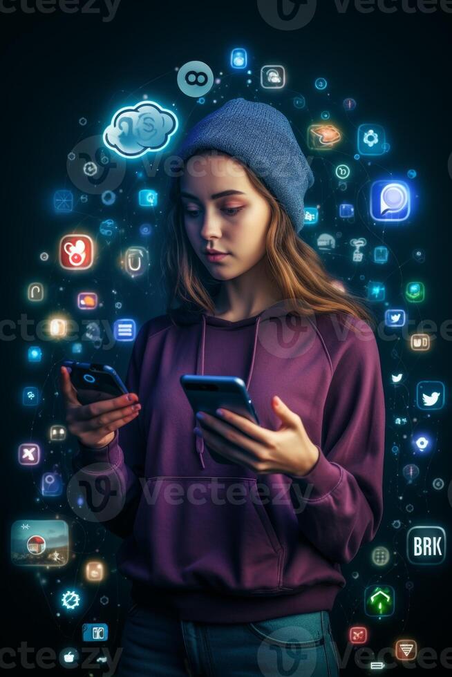 young girl using smartphone photo