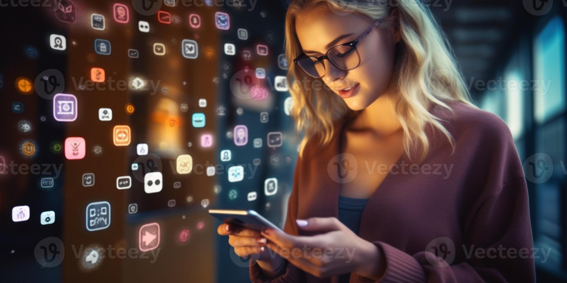 young girl using smartphone photo