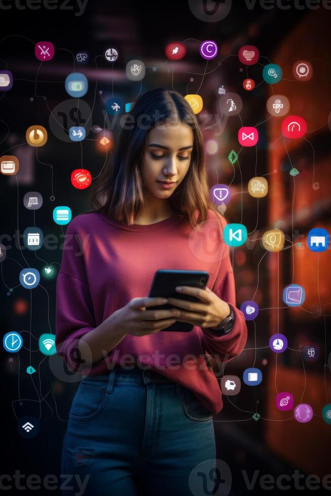 young girl using smartphone photo