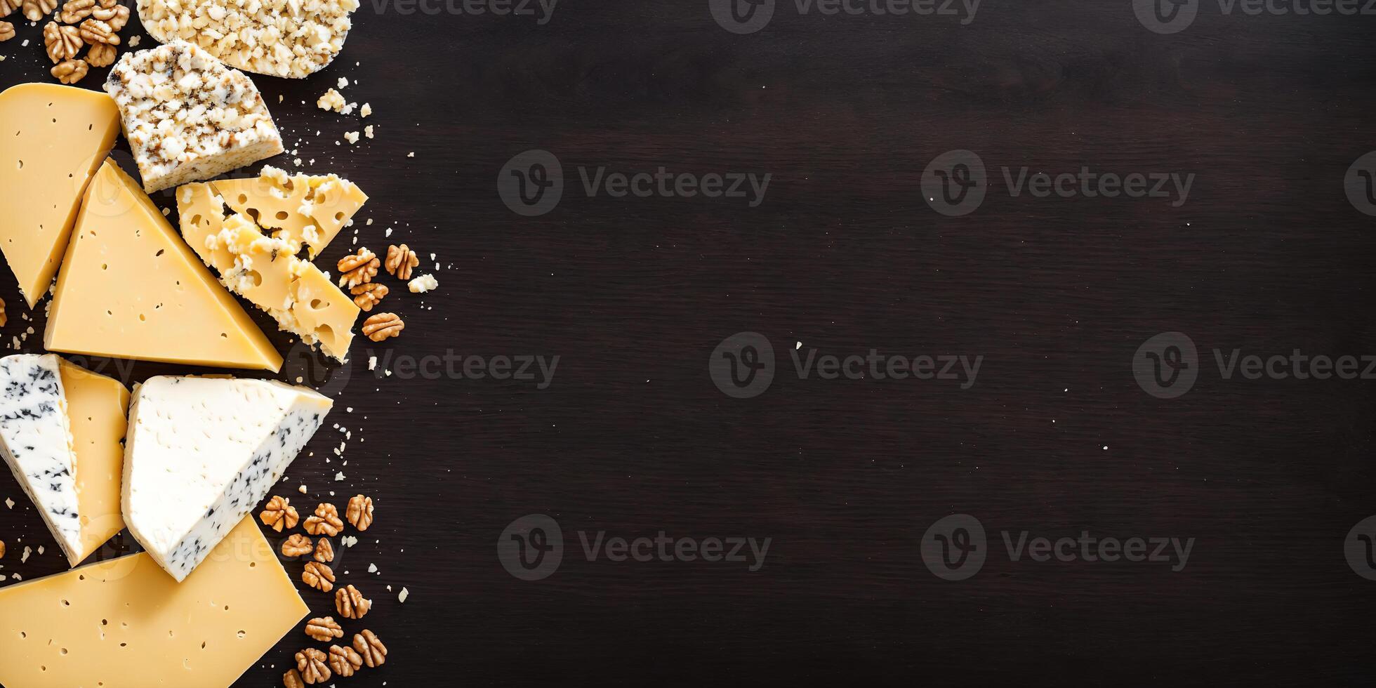 cheese platter with nuts and grapes on a wooden background photo