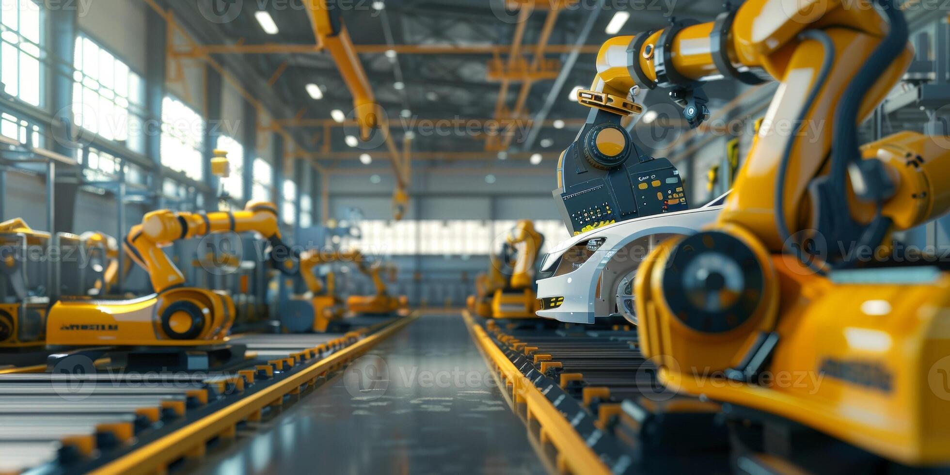 automated construction of cars in a factory robots photo