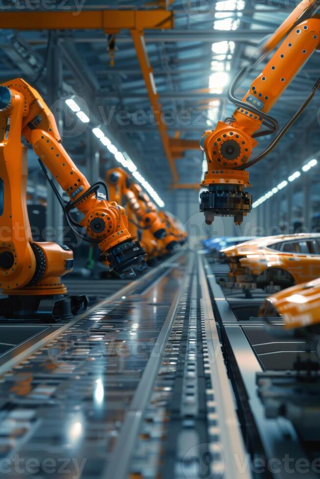 automated construction of cars in a factory robots photo