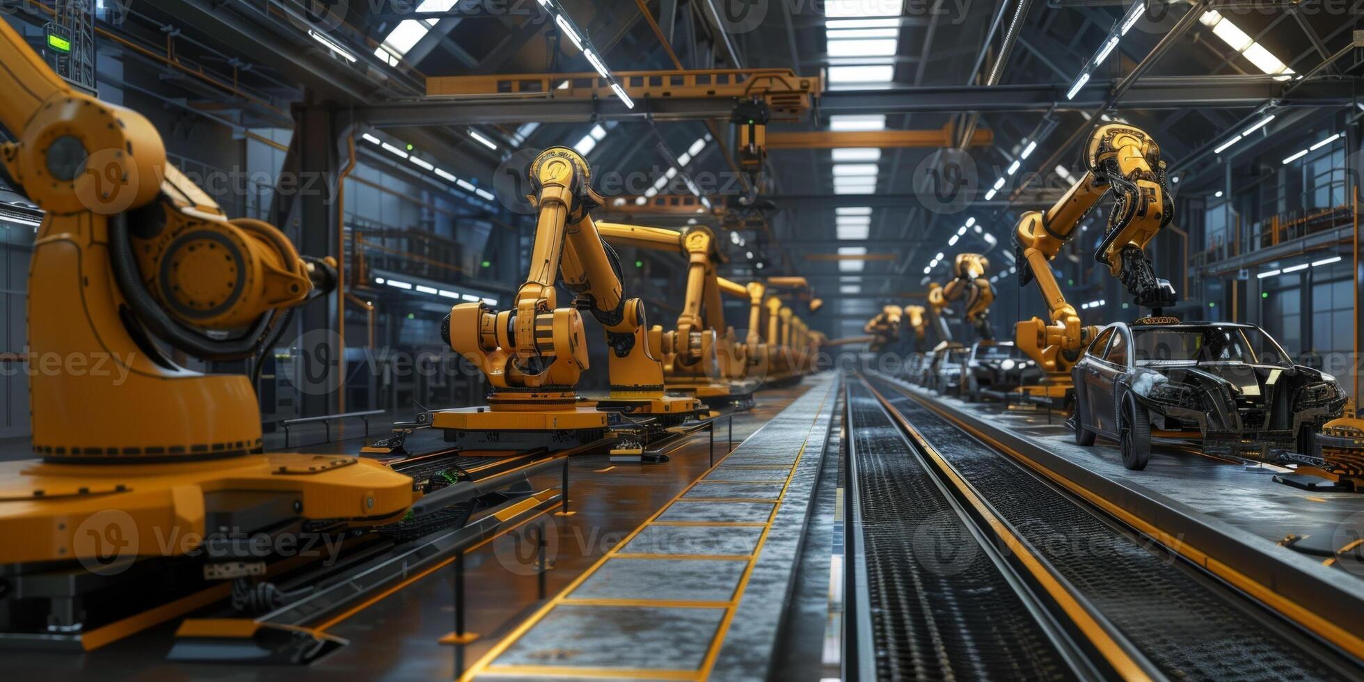 automated construction of cars in a factory robots photo
