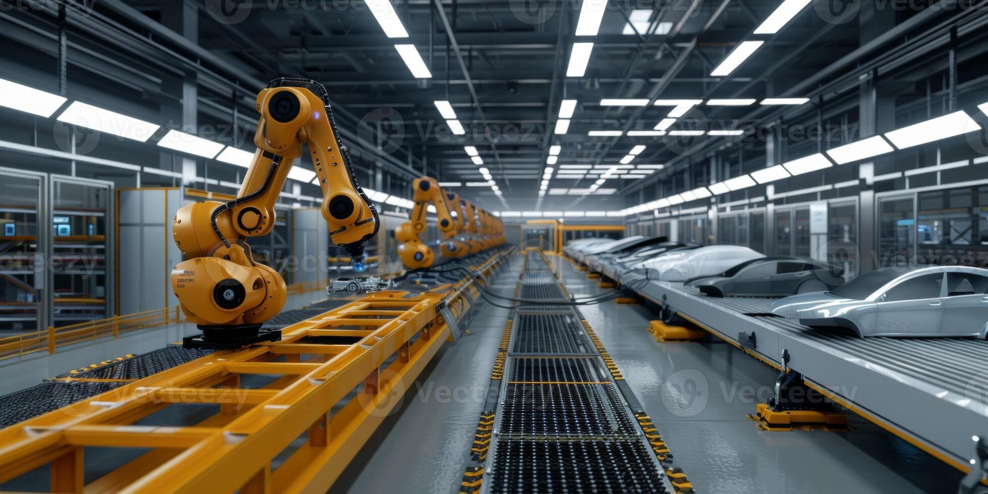 automated construction of cars in a factory robots photo