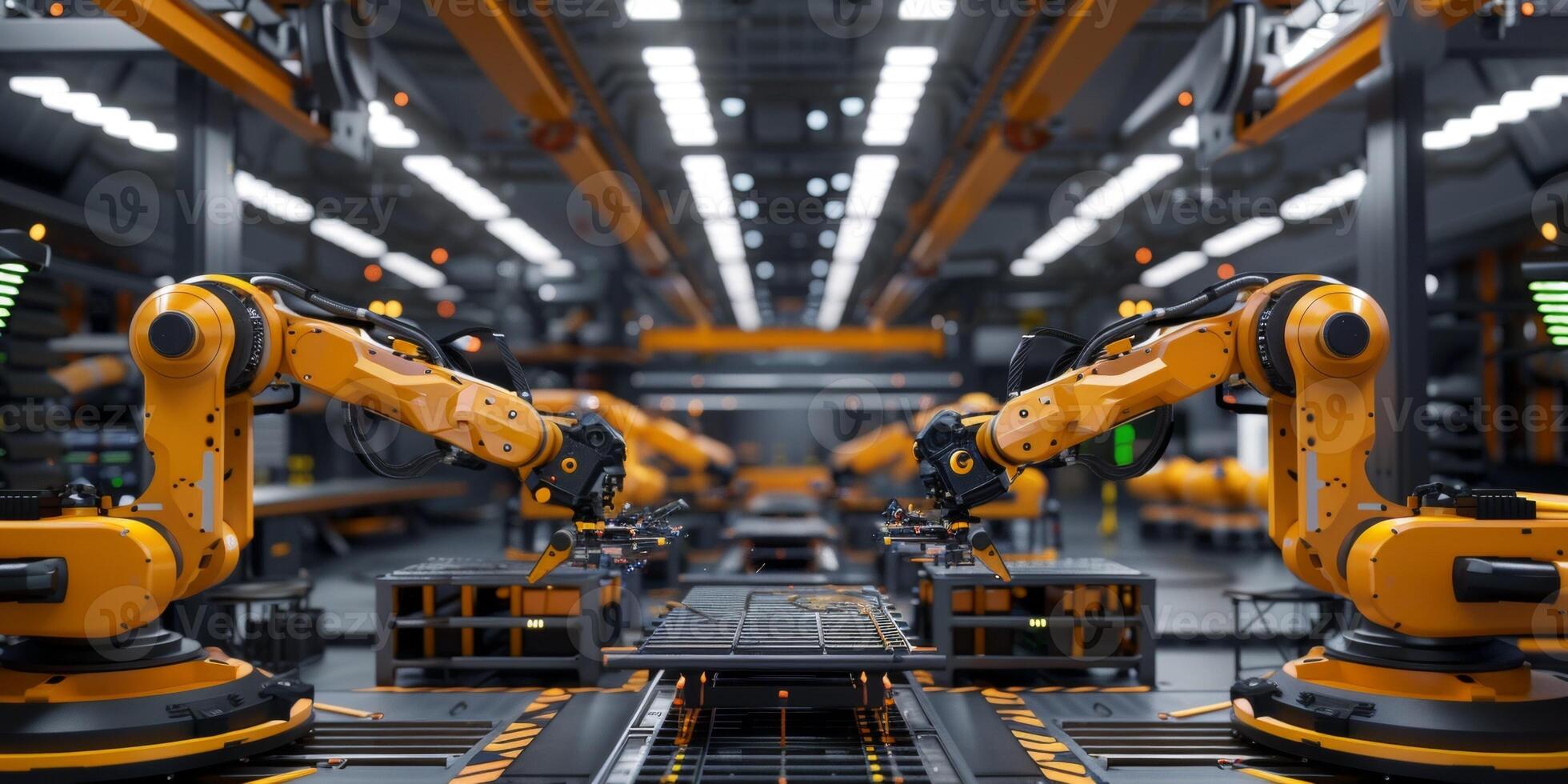 automated construction of cars in a factory robots photo