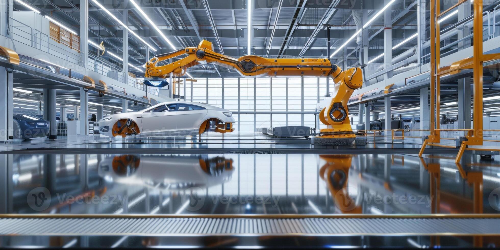 automated construction of cars in a factory robots photo