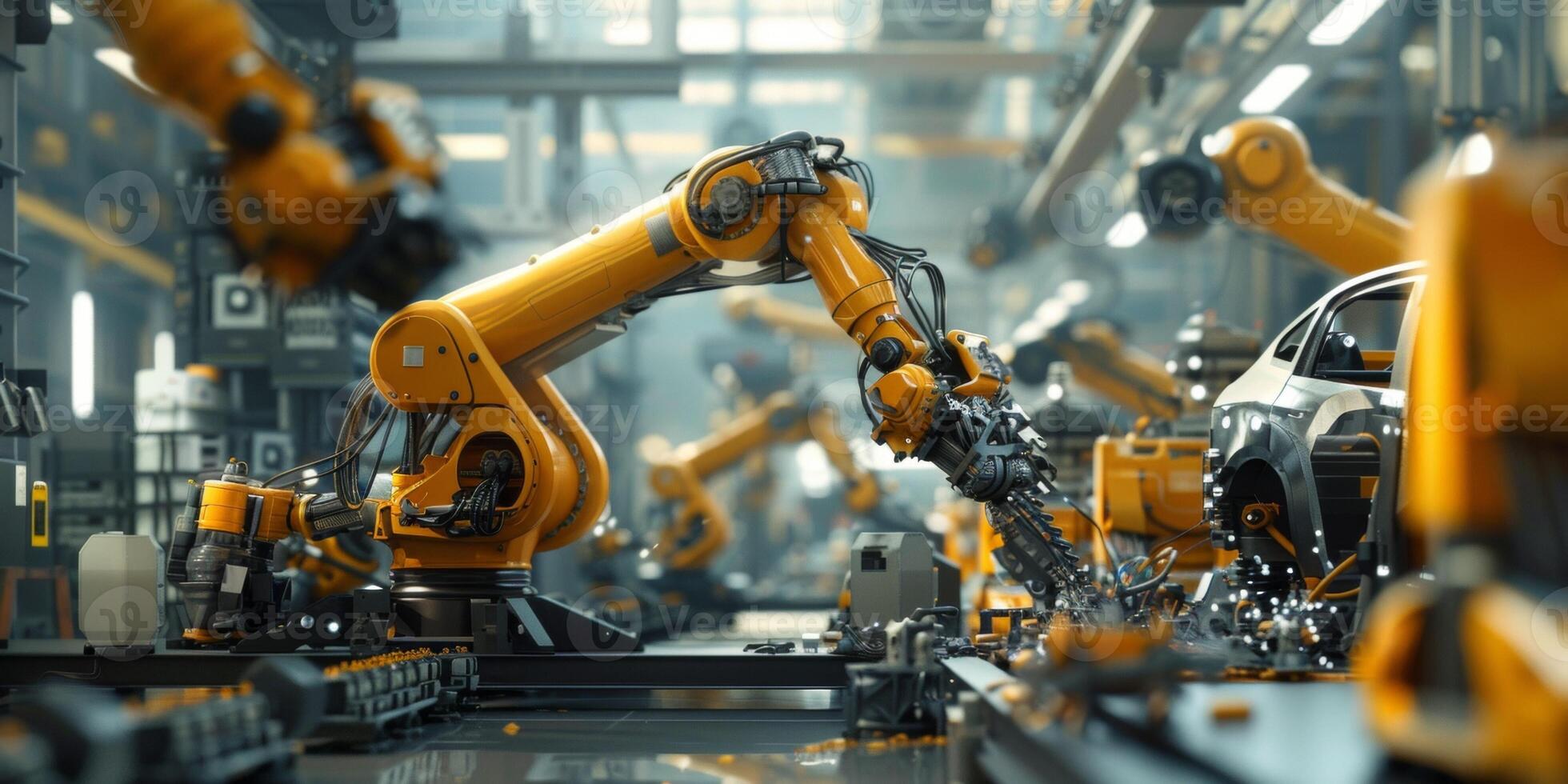 automated construction of cars in a factory robots photo