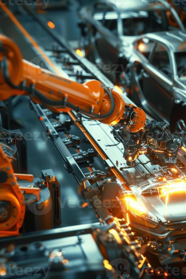 automated construction of cars in a factory robots photo
