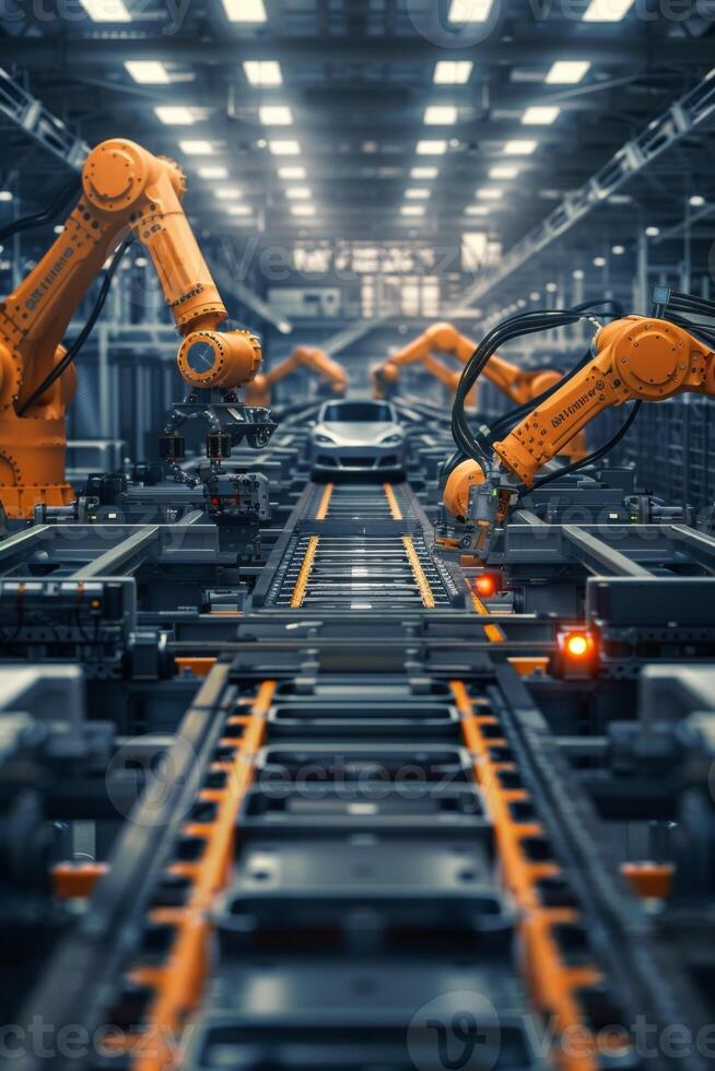 automated construction of cars in a factory robots photo