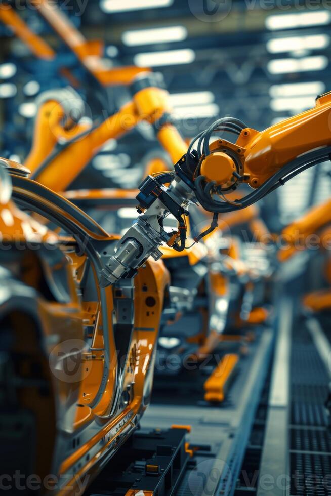 automated construction of cars in a factory robots photo