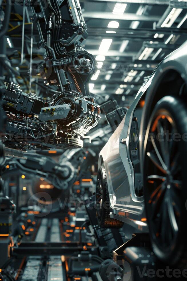 automated construction of cars in a factory robots photo