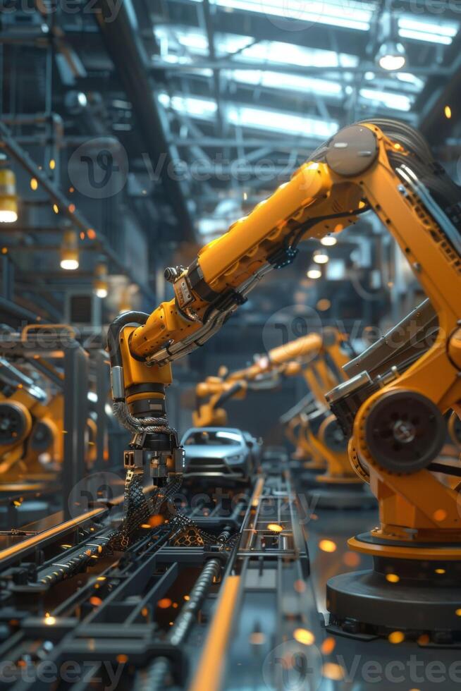 automated construction of cars in a factory robots photo