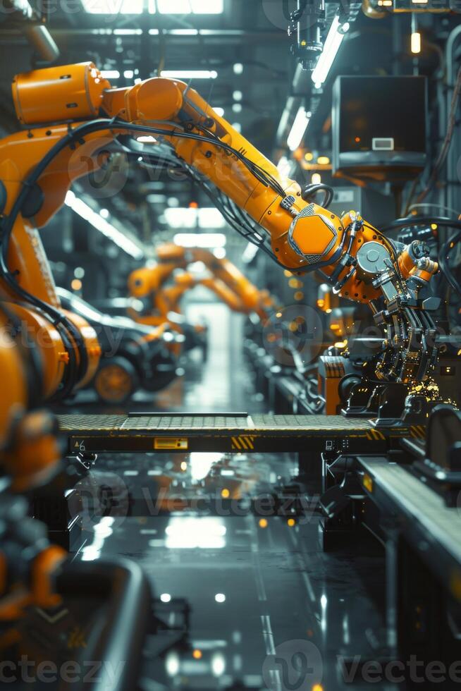 automated construction of cars in a factory robots photo
