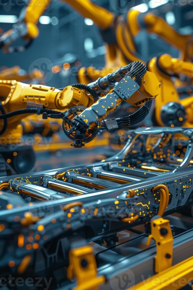 automated construction of cars in a factory robots photo