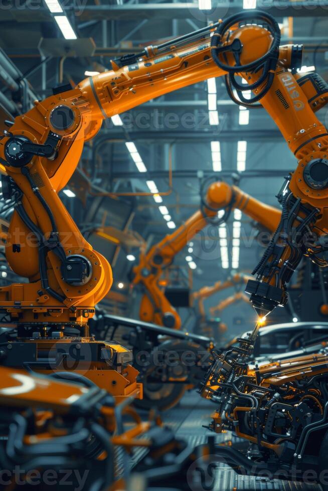 automated construction of cars in a factory robots photo