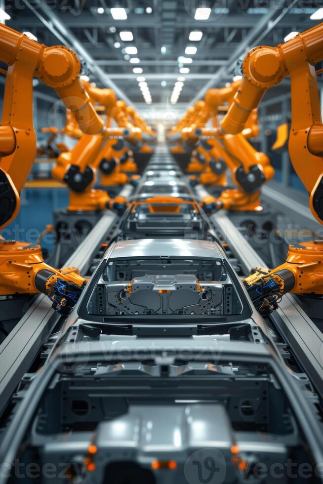 automated construction of cars in a factory robots photo