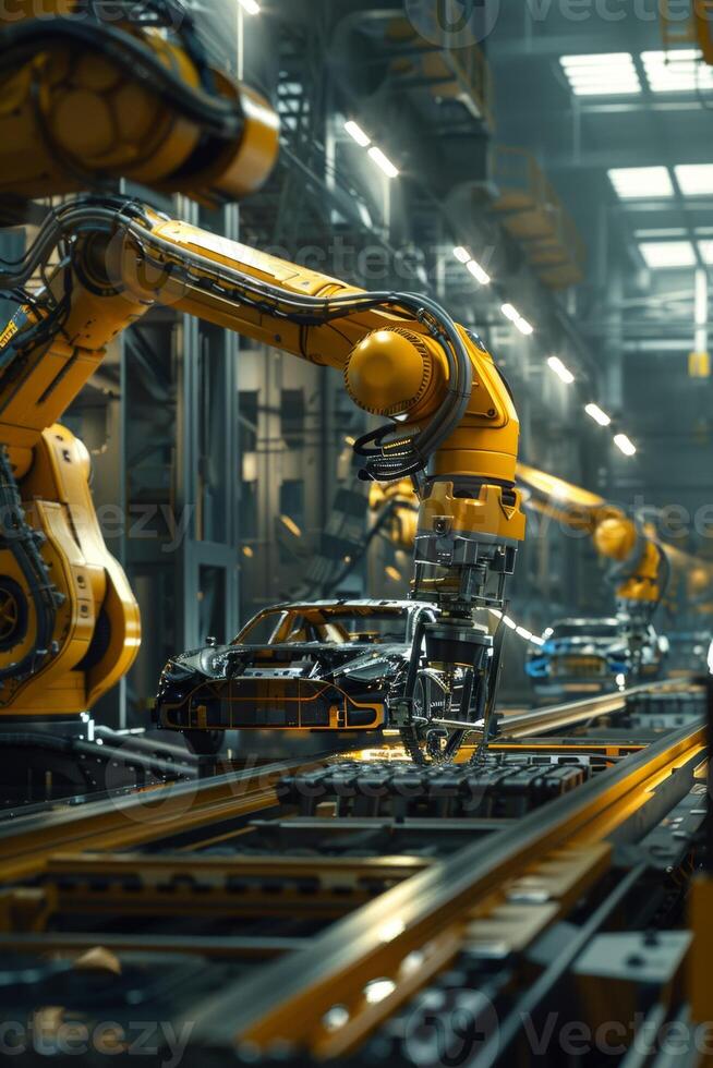 automated construction of cars in a factory robots photo