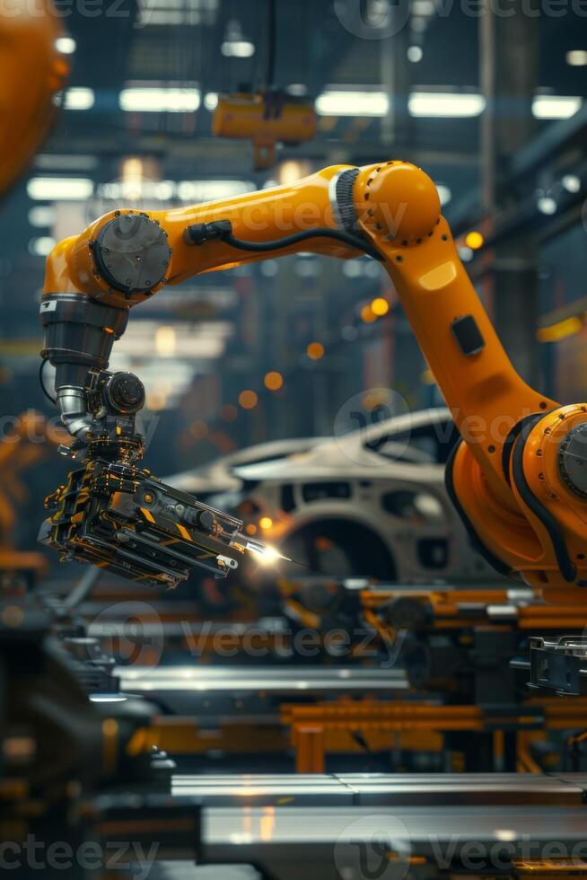 automated construction of cars in a factory robots photo