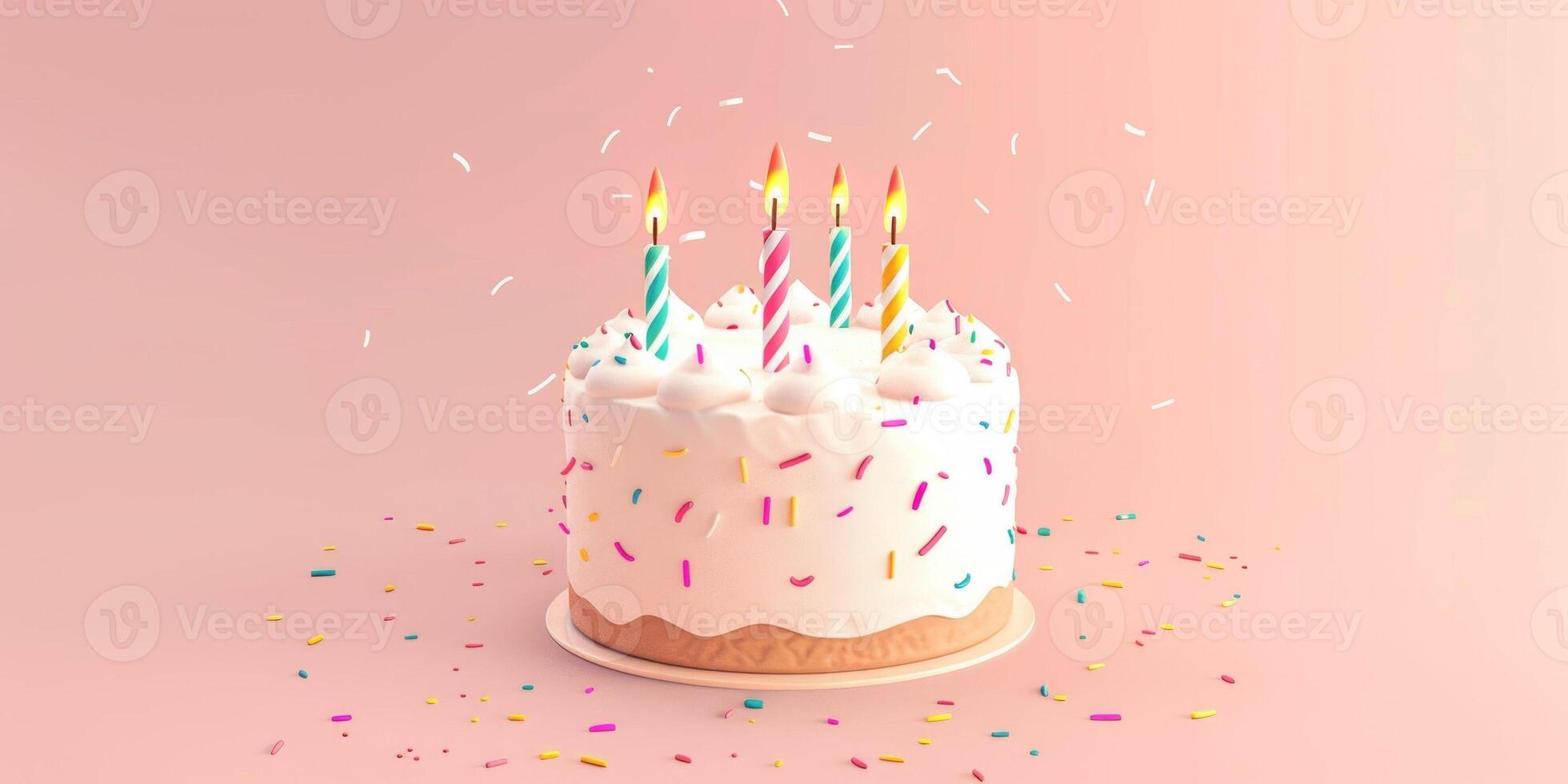 birthday cake with candles on a plain background photo