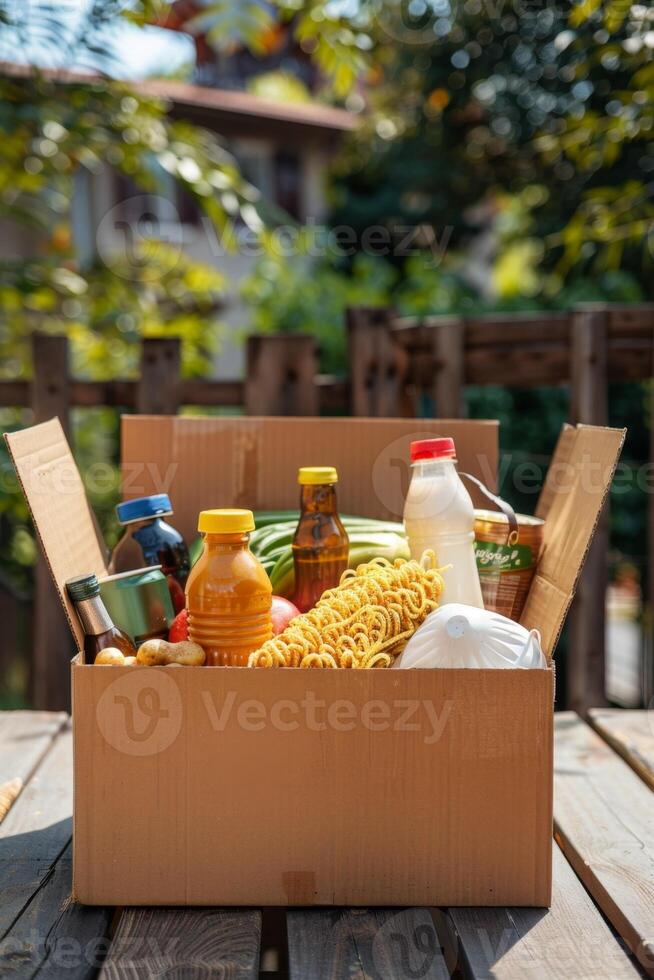 donating food boxes to help those in need photo