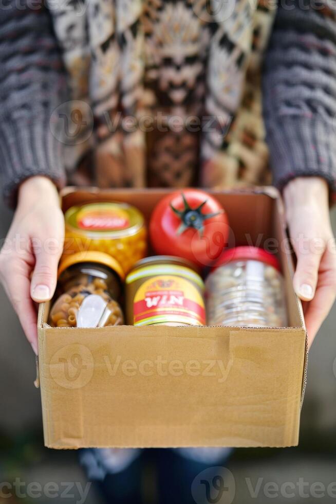 donating food boxes to help those in need photo