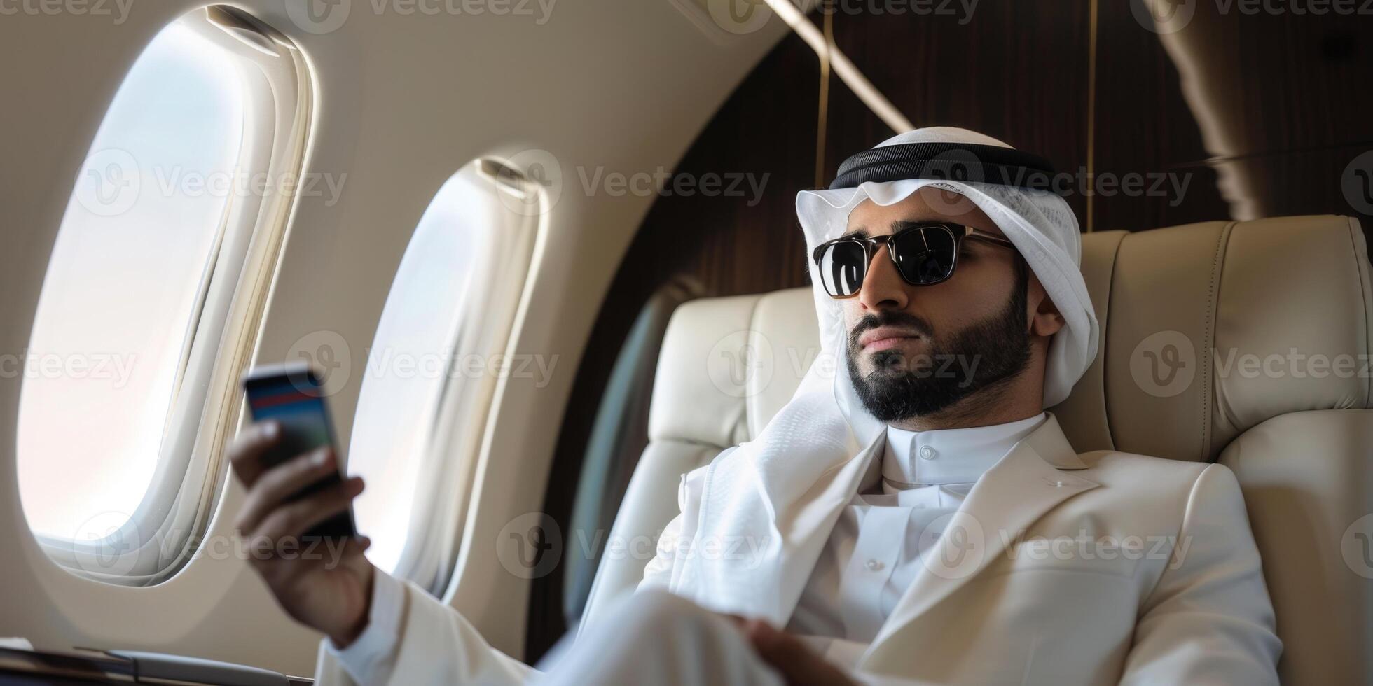 Arab businessman in a business jet photo