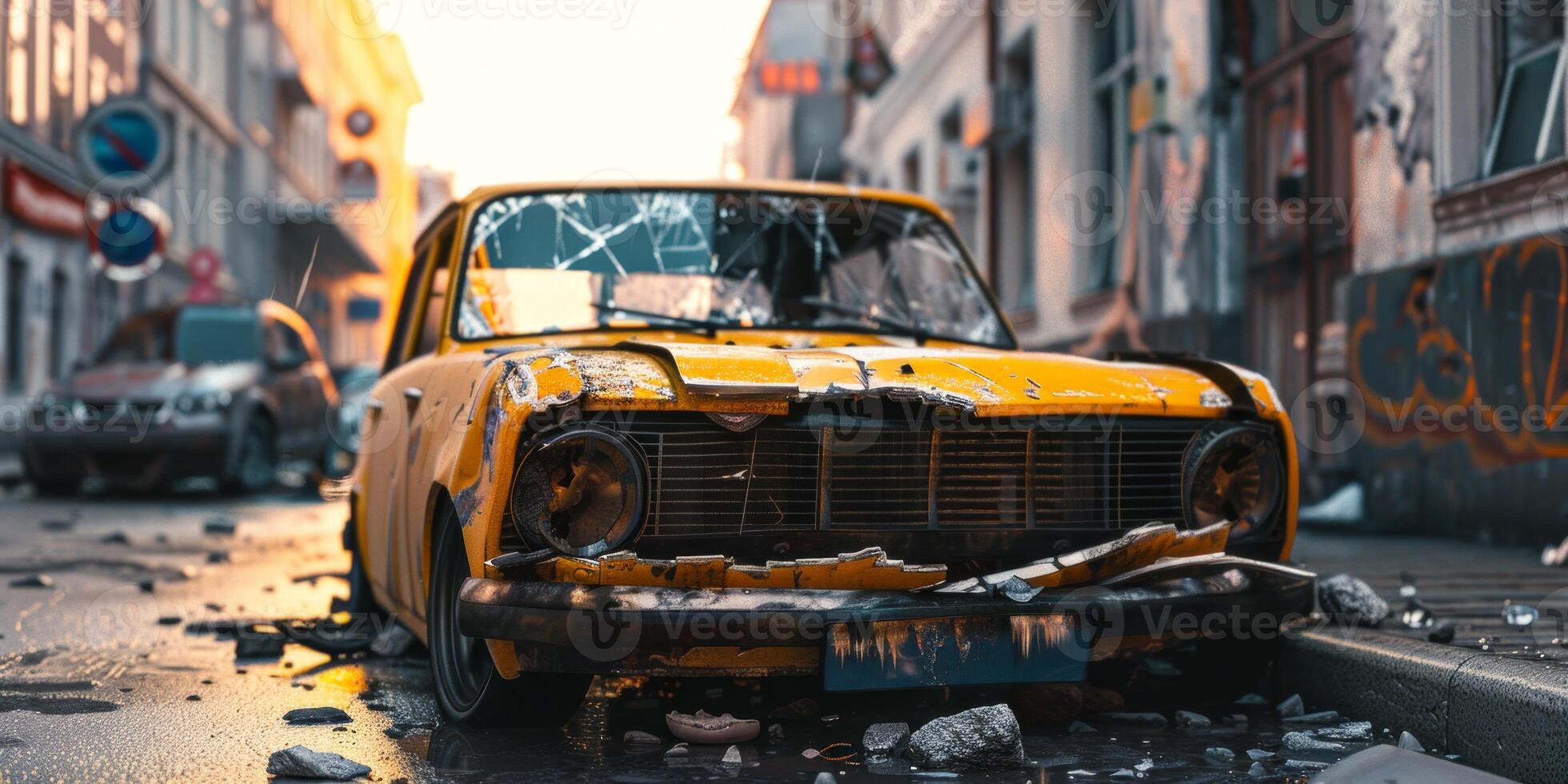 broken car in an accident photo