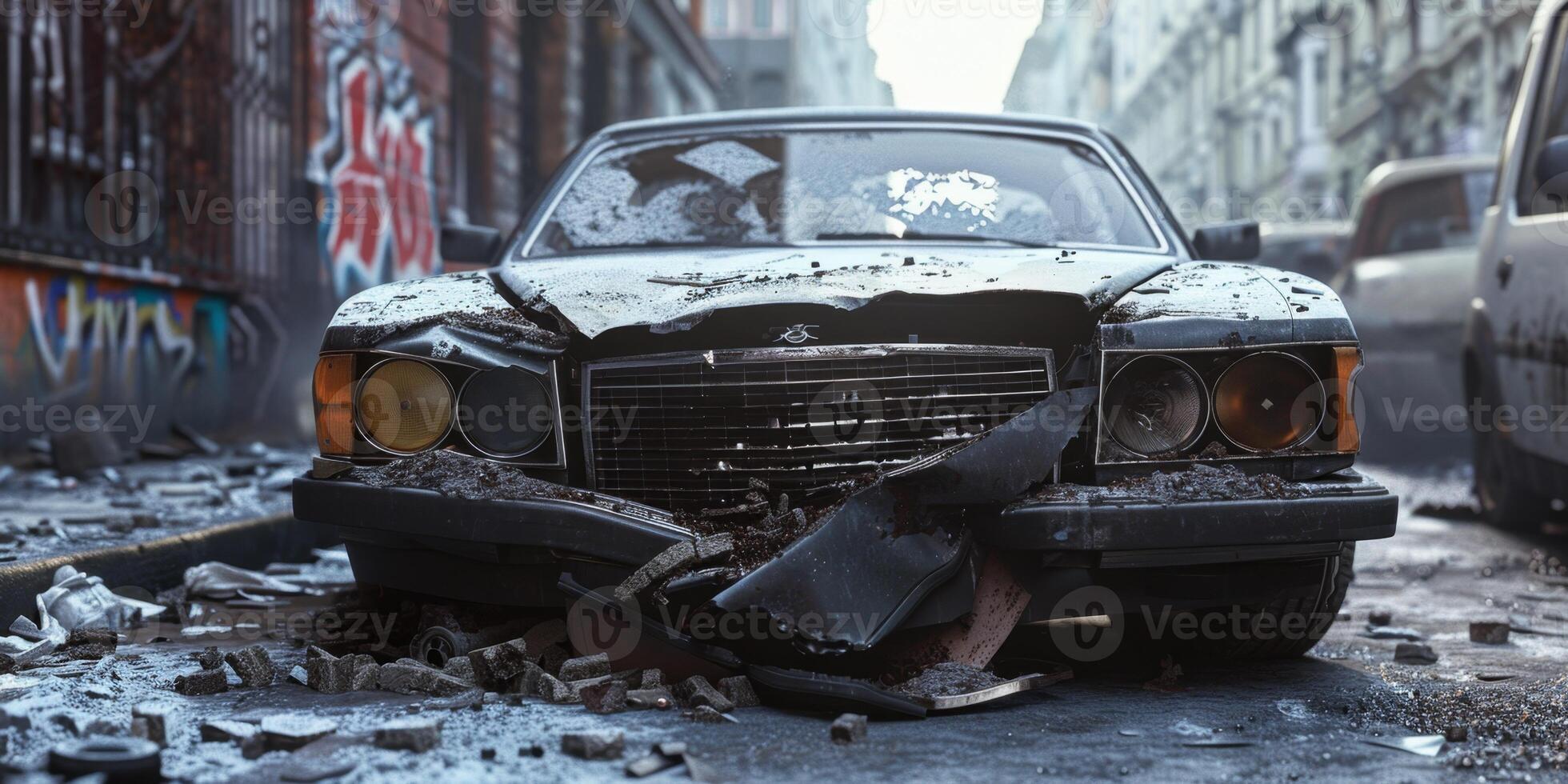 broken car in an accident photo