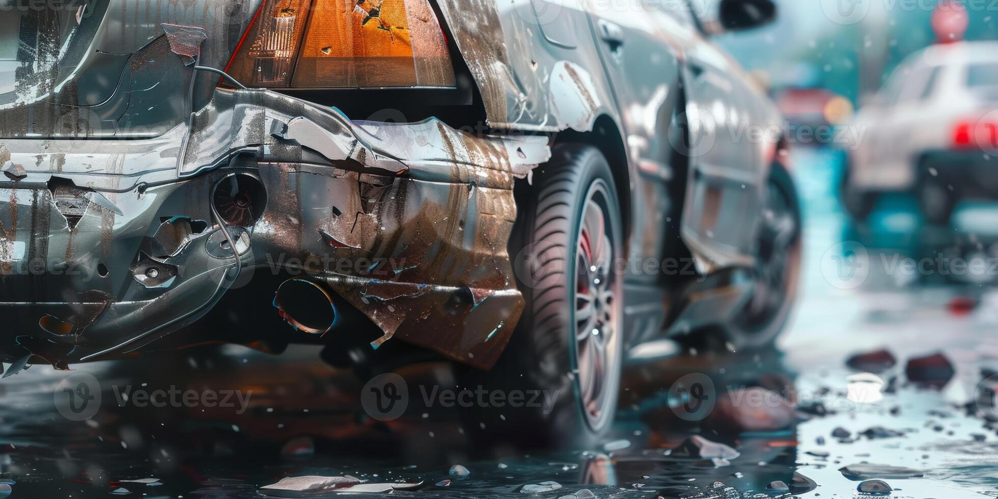 broken car in an accident photo