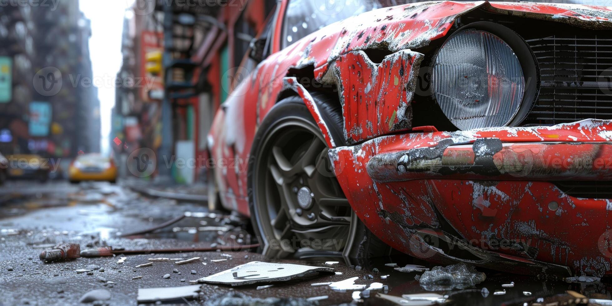 broken car in an accident photo